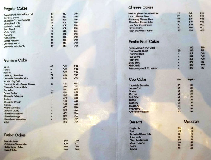 Caramel Menu and Price List for Kharghar, Navi Mumbai