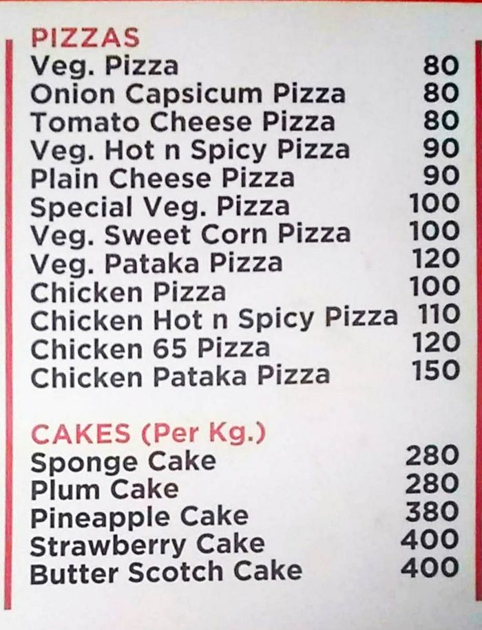American Bakers Menu and Price List for Barkatpura, Hyderabad