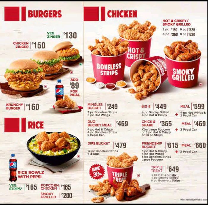 KFC Menu and Price List for Kharghar, Navi Mumbai