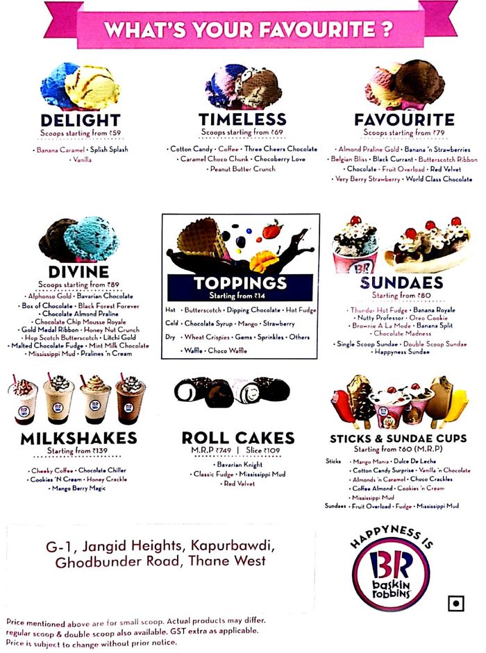 Baskin Robbins Menu And Price List For Vashi Navi Mumbai Nearbuy Com