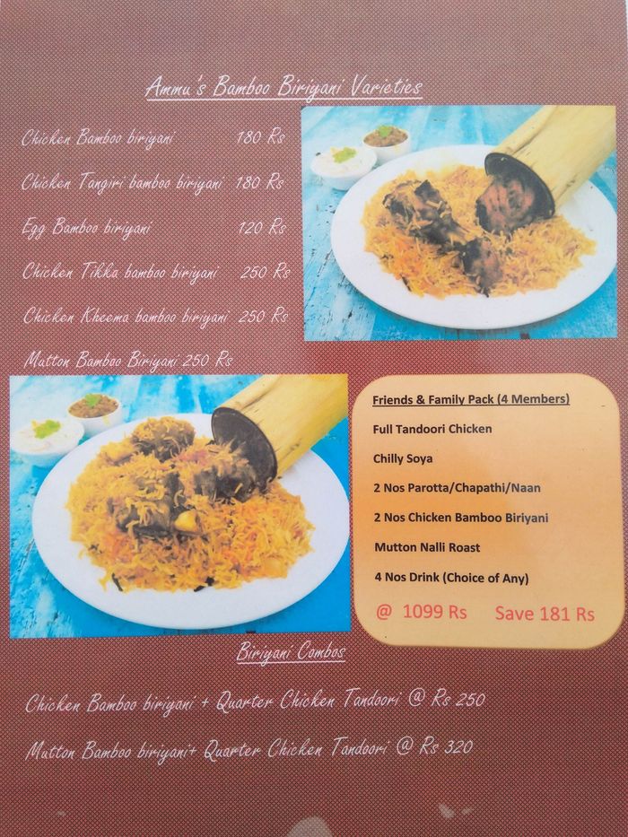 Ammu S Kitchen Menu And Price List For Injambakkam Chennai