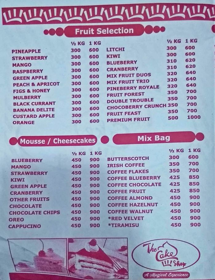The Cake Shop Menu and Price List for Ghansoli, Navi Mumbai