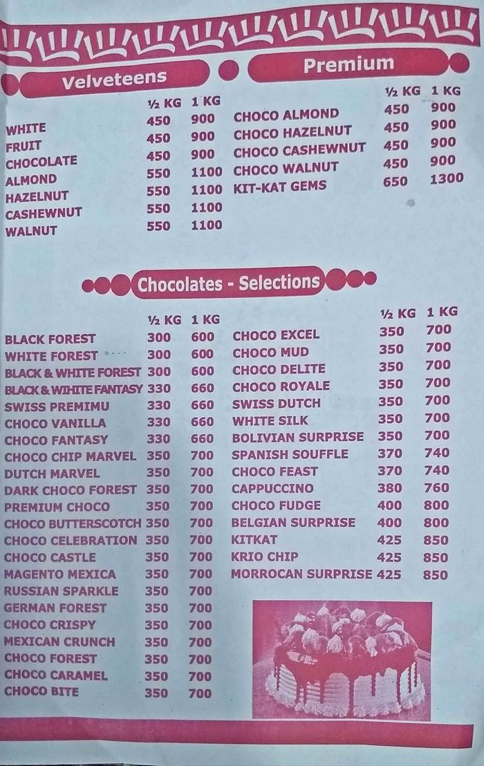 The Cake Shop Menu and Price List for Ghansoli, Navi Mumbai
