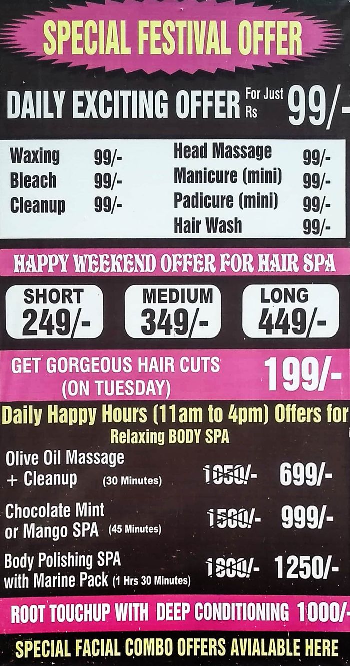 Aarti Beauty Salon Menu and Price List for Mira Bhayandar, Thane