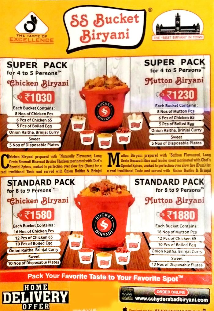 SS Hyderabad Biryani Menu and Price List for Kolathur ...