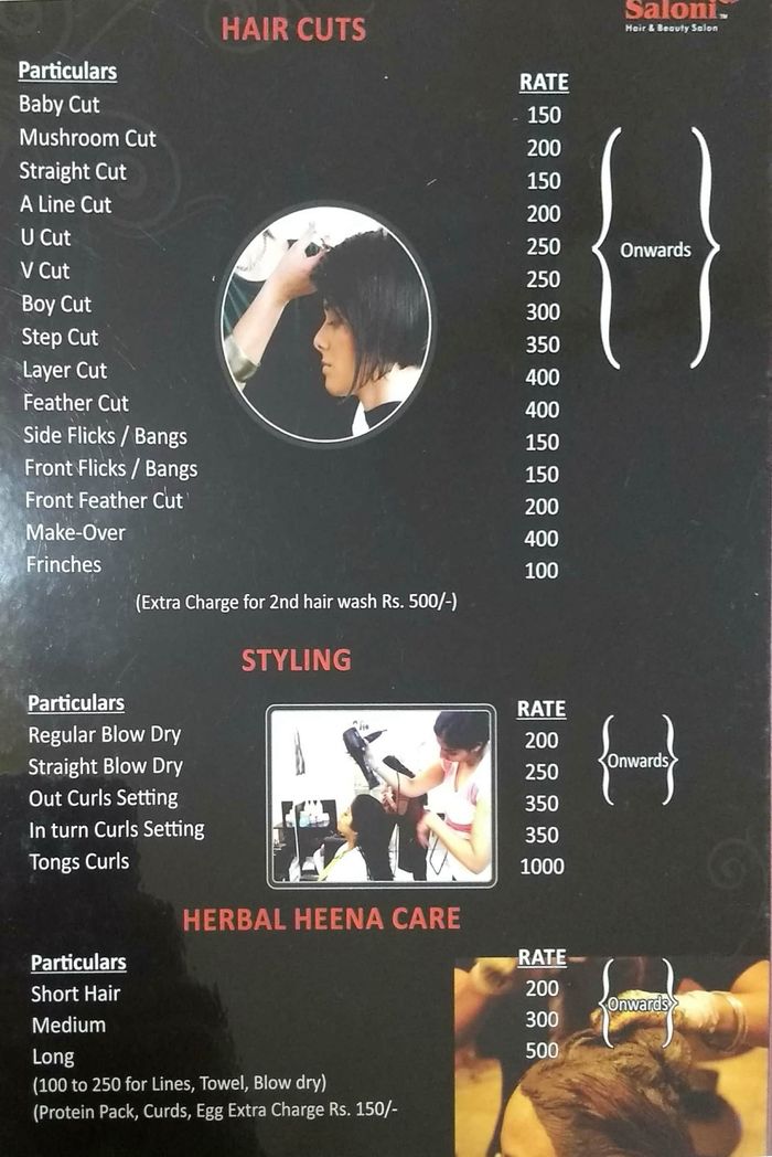 Saloni Beauty Salon Hair Menu and Price List for Nerul, Navi Mumbai |  