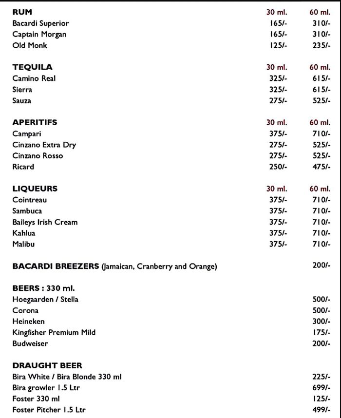 The Oasis - COUNTRY INN AND SUITES BY RADISSON Menu and Price List for ...