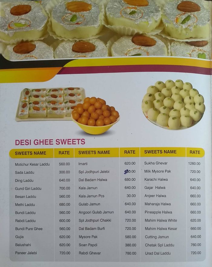Chetak Sweet Point Menu and Price List for Seawoods, Navi Mumbai