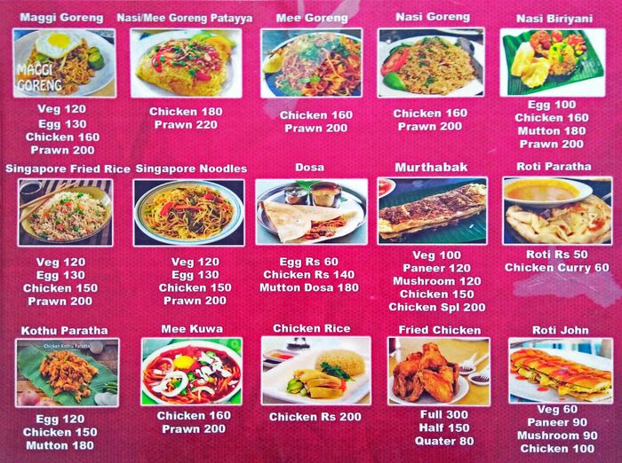 Singapore Cuisines Menu and Price List for Thazhambur, Chennai