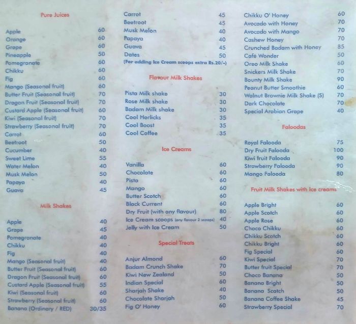 menu