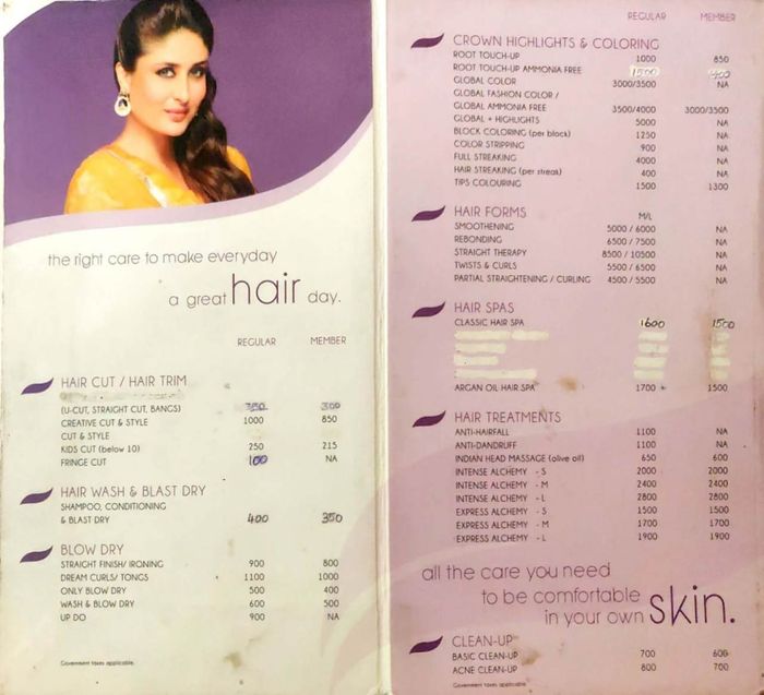 naturals Menu and Price List for Ambattur, Chennai 
