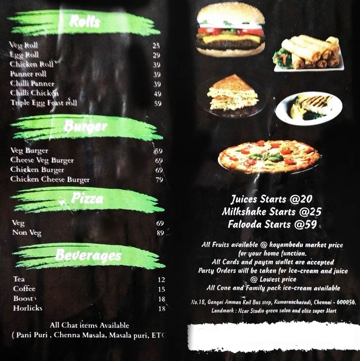 The Juice Box Menu and Price List for Mangadu, Chennai
