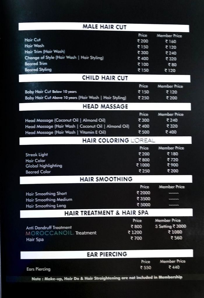 Apple Pro Unisex Salon Menu and Price List for Yellareddy Guda