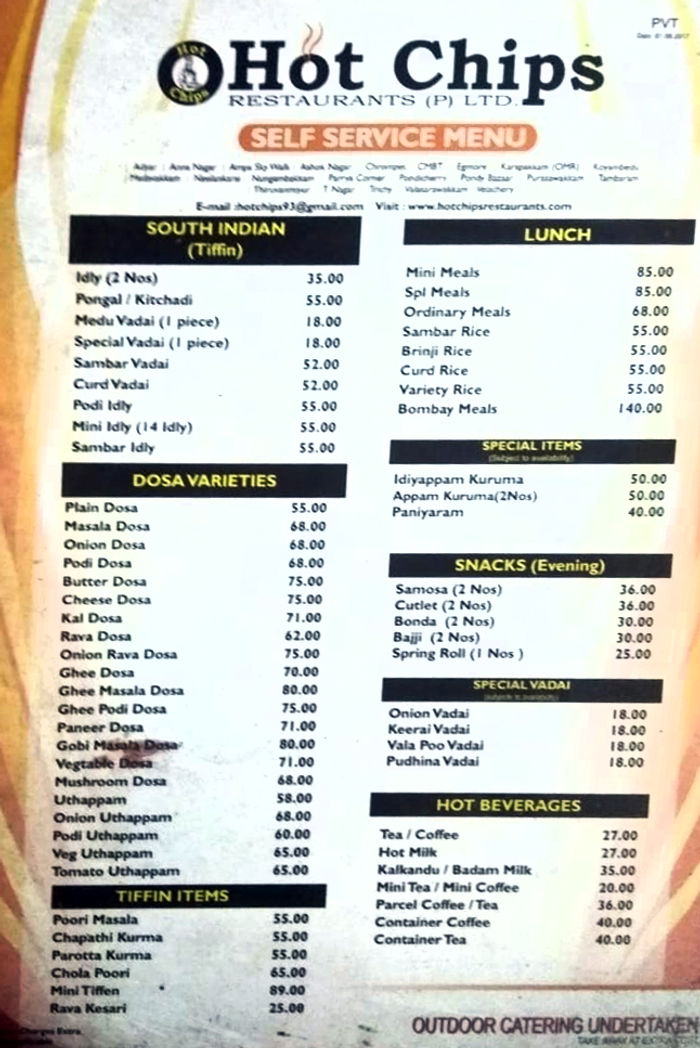 hot chips price list