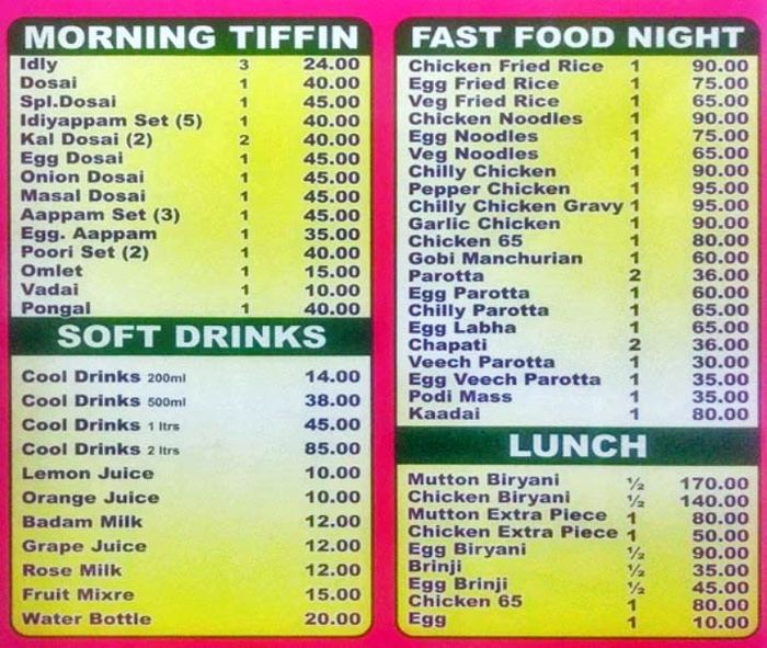 menu