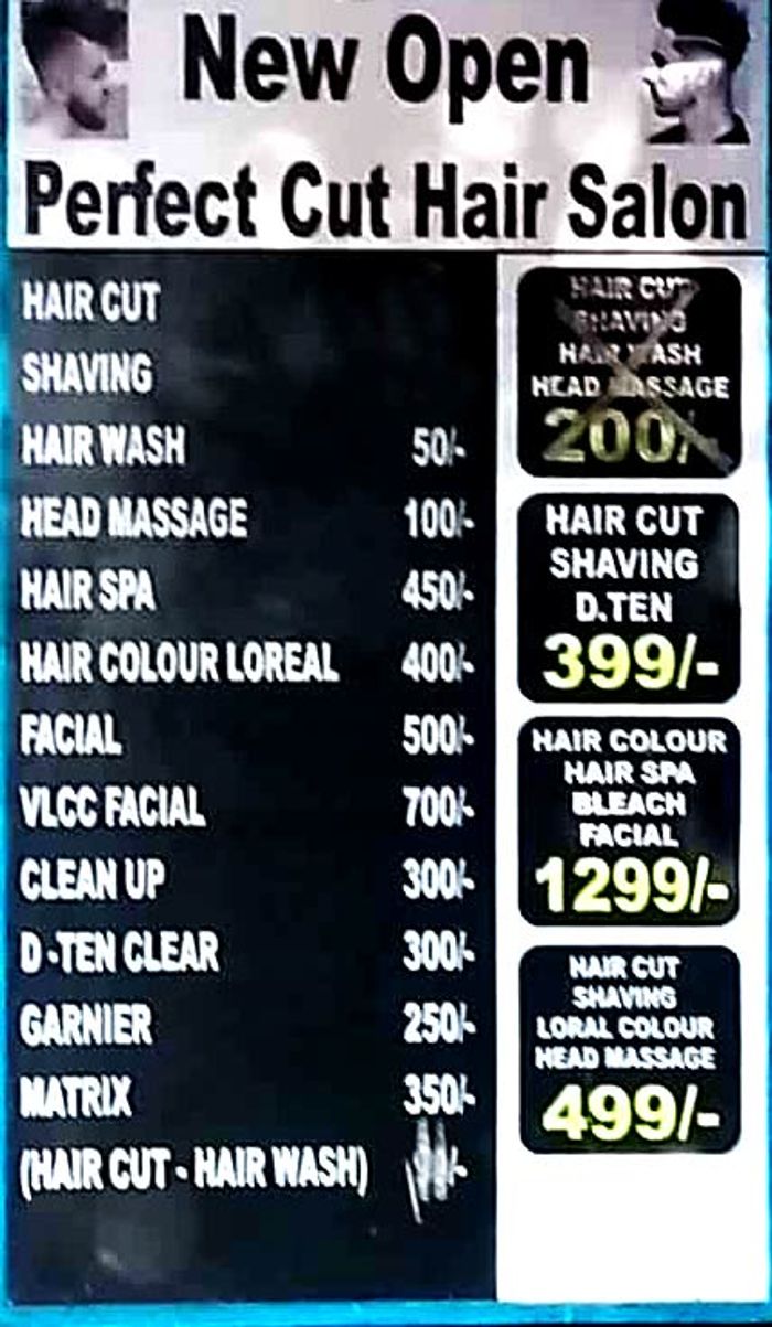 Perfect Cut Hair Salon Menu and Price List for Thane West, Thane |  