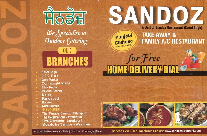 Sandoz Menu and Price List for Connaught Place, New Delhi | nearbuy.com