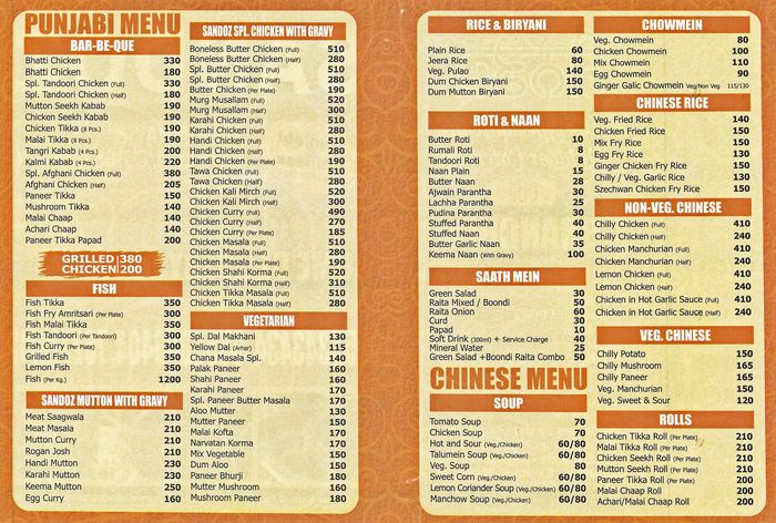 Sandoz Menu and Price List for Connaught Place, New Delhi | nearbuy.com