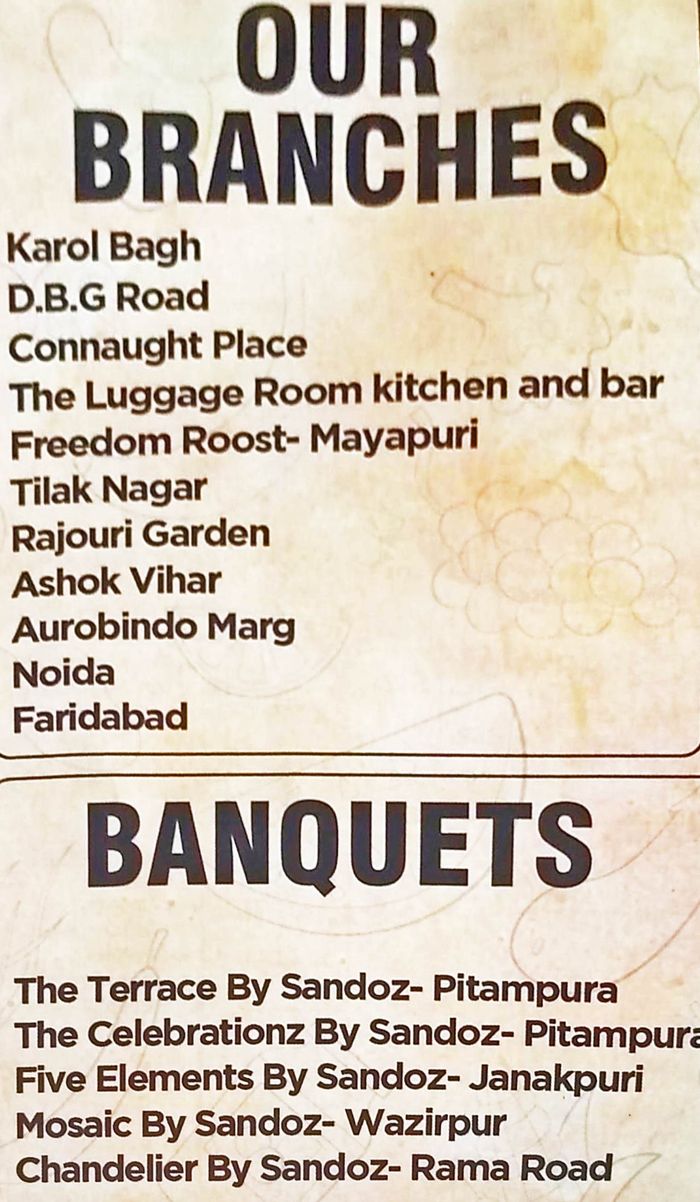 Sandoz Menu and Price List for Connaught Place, New Delhi | nearbuy.com