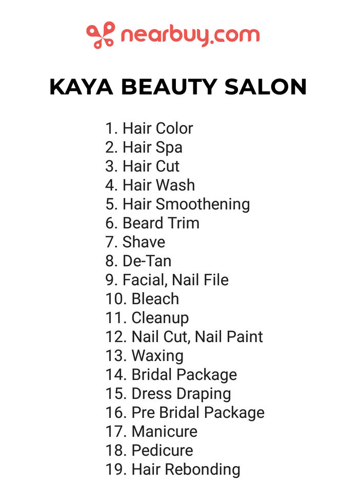 Kaya Beauty Salon Menu and Price List for Rajouri Garden, New Delhi |  