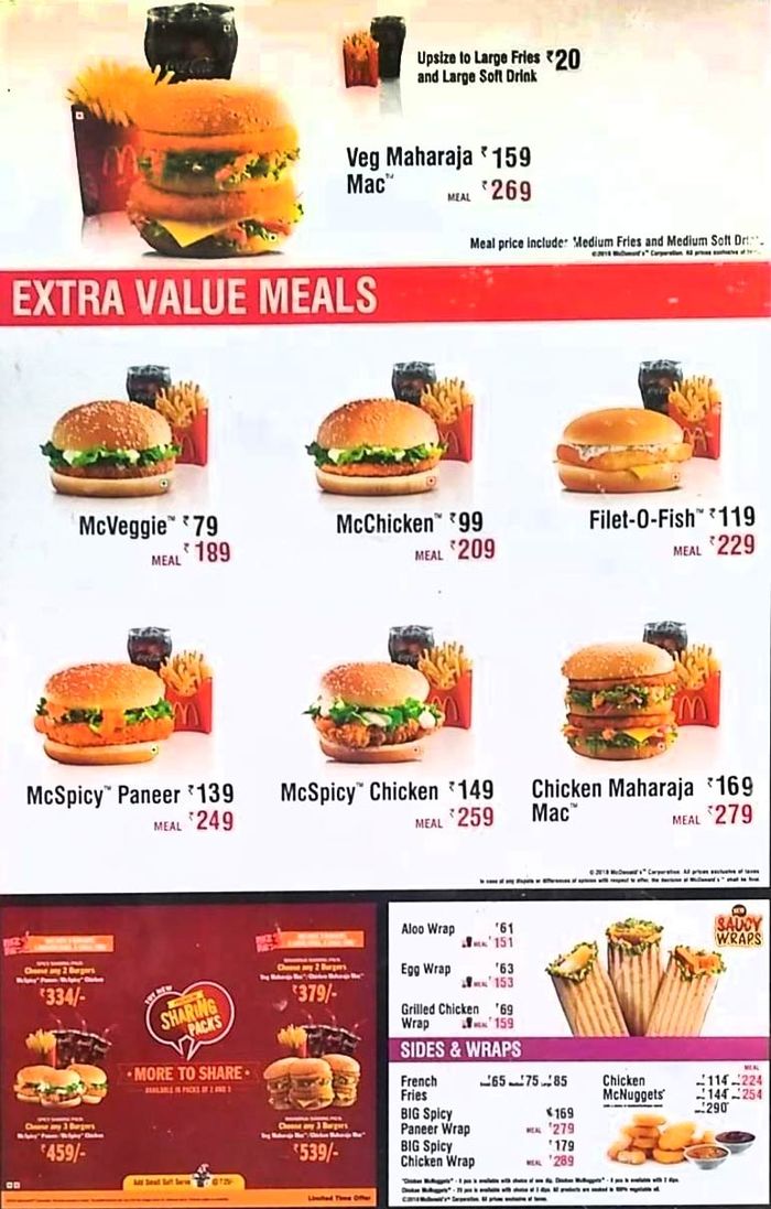 Mcdonald S Menu And Price List For Connaught Place New Delhi Nearbuy Com