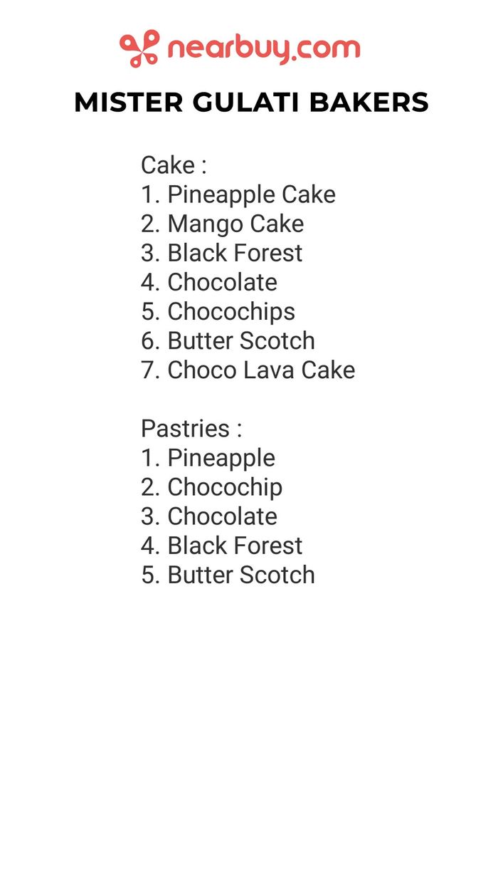 Mister Gulati Bakers Menu and Price List for Rajouri Garden Extension