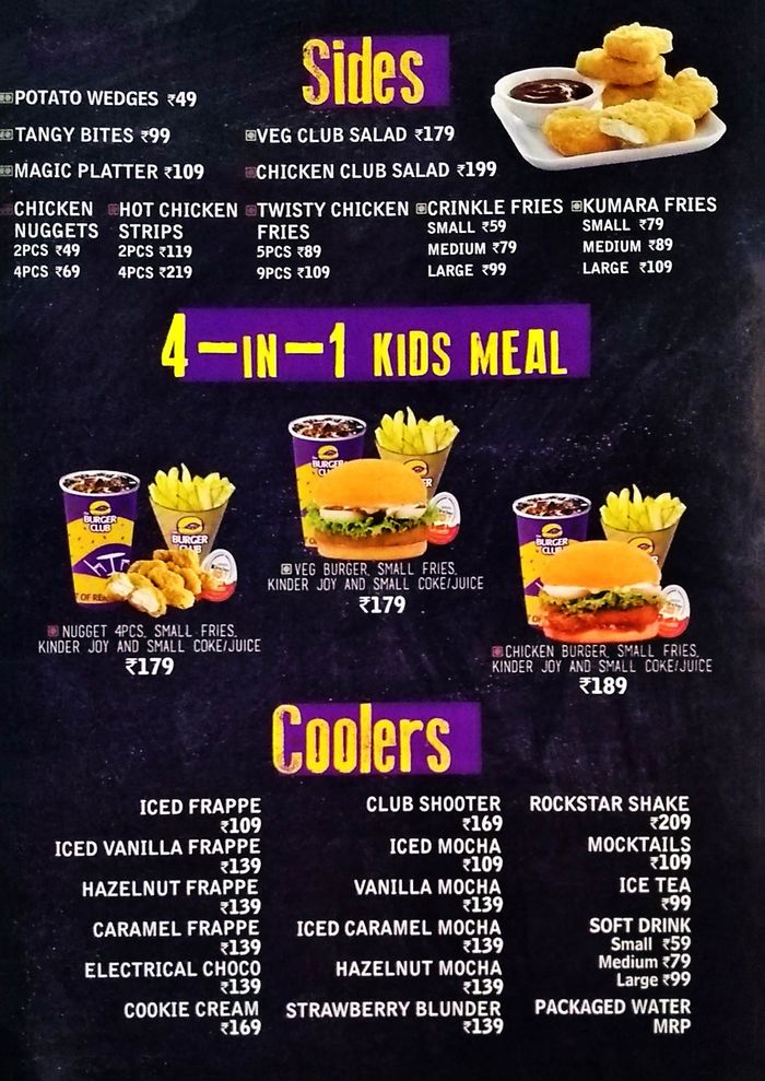 The Burger Club Menu and Price List for Lajpat Nagar 2, New Delhi |  