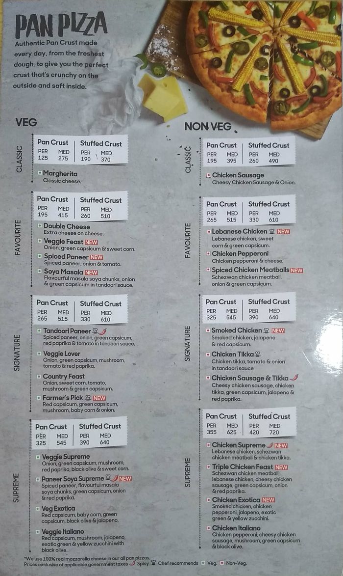 Pizza Hut Menu and Price List for Rohini Sector 12, New Delhi