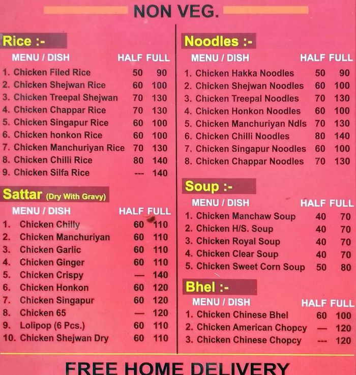Balaji Chinese Fast Food Family Restaurant Menu and Price List for Thane West, Thane
