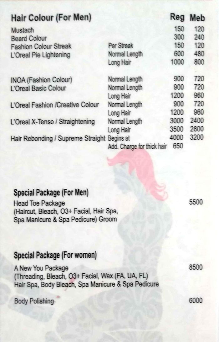 Colors Unisex Salon Menu and Price List for Kopar Khairane, Navi Mumbai |  