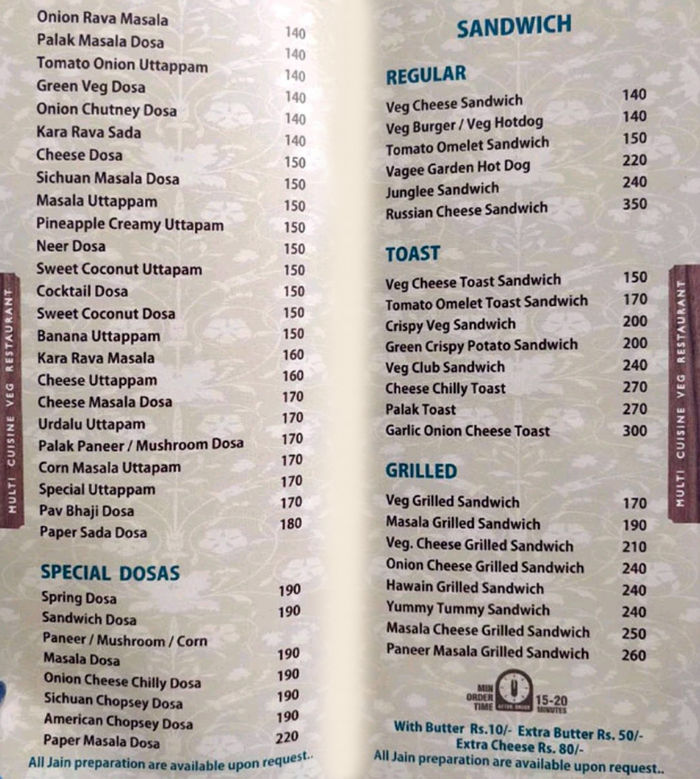 Utsav Restaurant Menu and Price List for Thane West, Thane