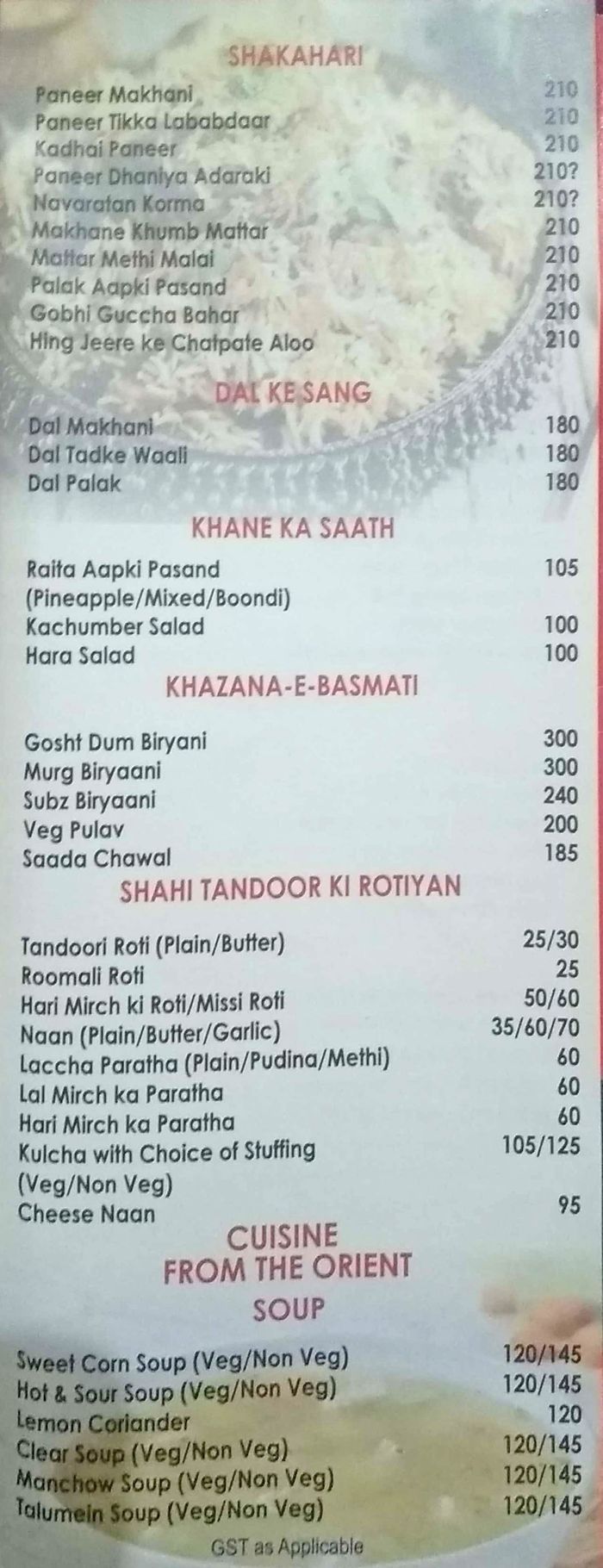 Vip RDX Resto & Bar Menu and Price List for Safdarjung Enclave, New Delhi
