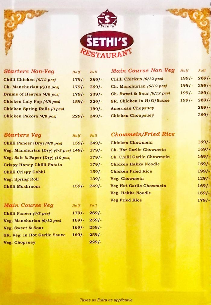 De Sethi S Restaurant Menu And Price List For Lajpat Nagar 1 New Delhi Nearbuy Com