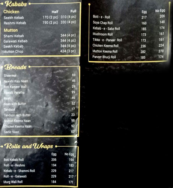 Nawab E Awadh Menu And Price List For Vasundhara Ghaziabad Nearbuy Com