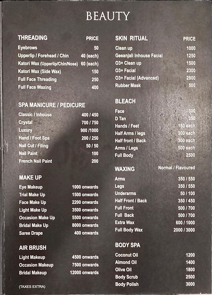 Geetanjali Studio Menu and Price List for Bhogal, New Delhi 