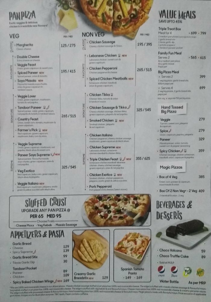 Pizza Hut Menu and Price List for Kandivali West, Mumbai