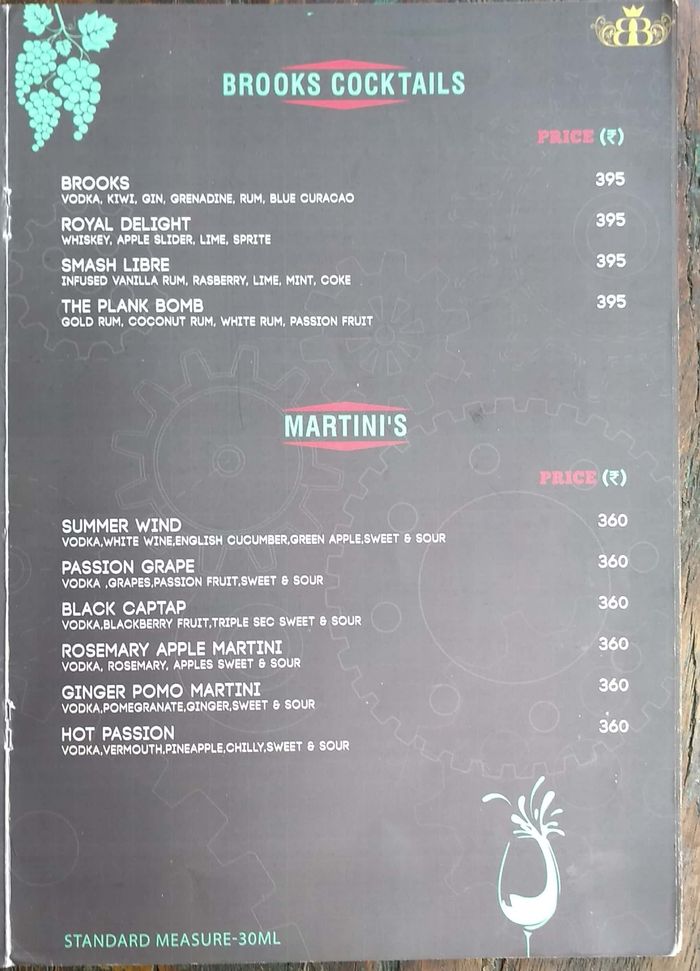 Brooks and Bonds Brewery Menu and Price List for Koramangala, Bengaluru