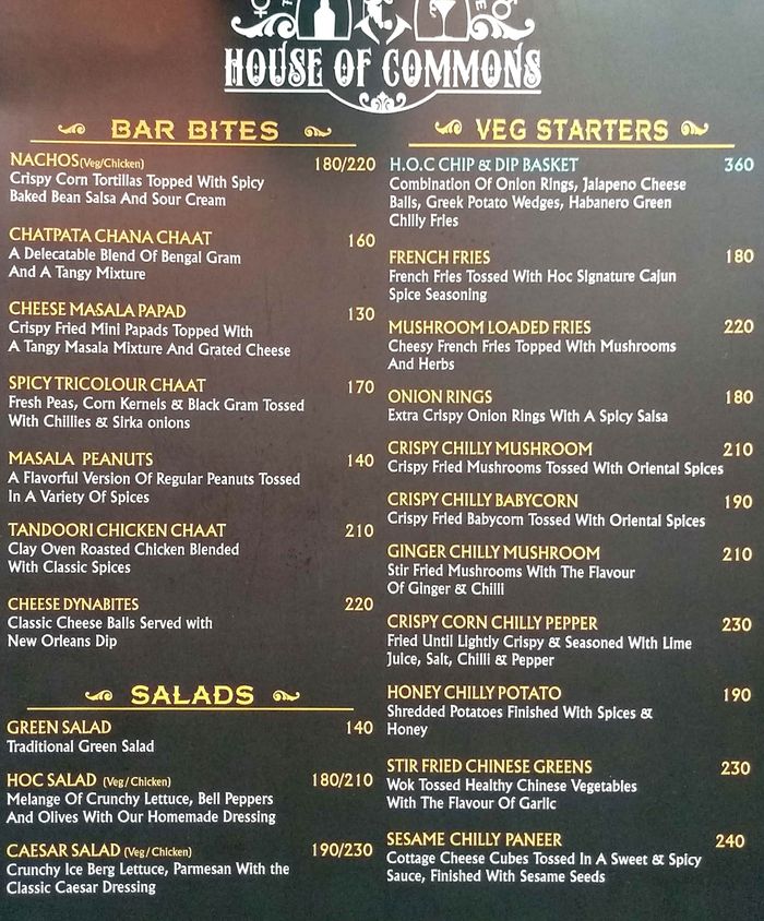 House of Commons Menu and Price List for Koramangala, Bengaluru