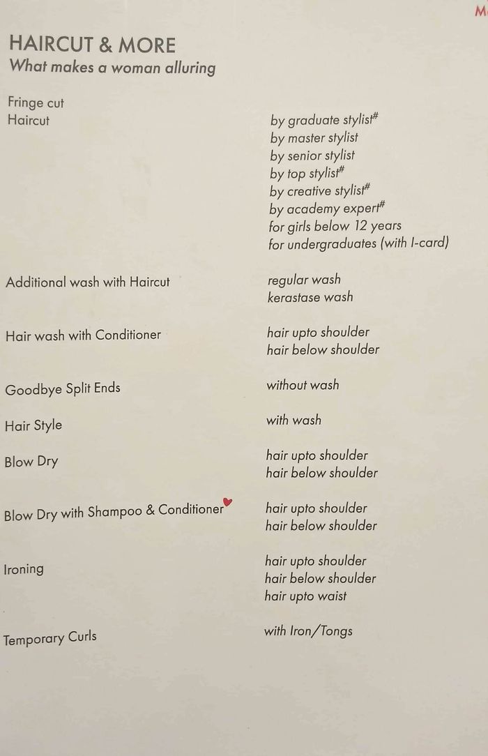 Enrich Salon Menu and Price List for Nerul, Navi Mumbai Enrich Salon Menu and Price List for Nerul, Navi Mumbai
