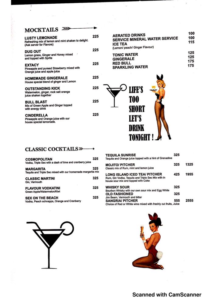 Playboy Tap Menu and Price List for Sector 43, Gurgaon